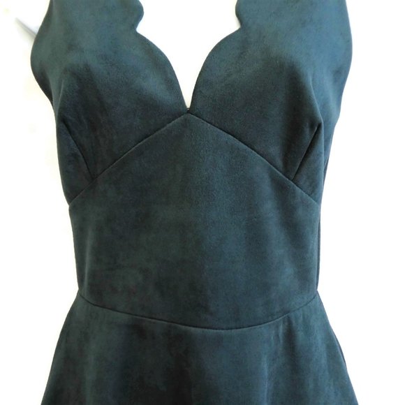 Aqua Dress Velvet Scallop Sweetheart Neck Fit Flare Teal Zip Back Fit Flare USA - Picture 6 of 10